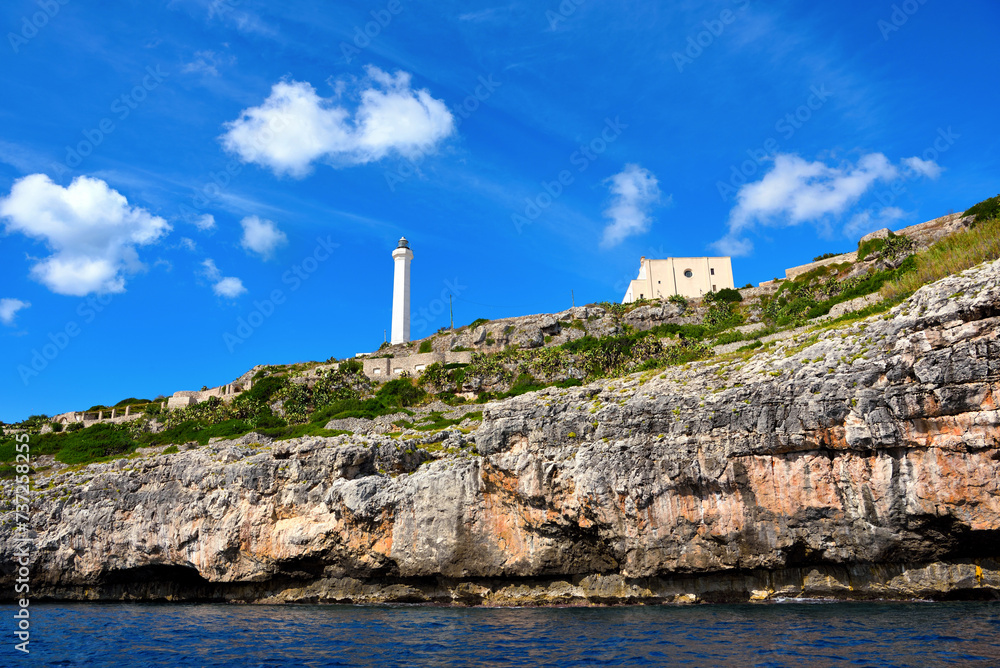 Punta Meliso and the lighthouse of Santa Maria di Leuca built in 1864, 47 meters high, the second tallest in Europe Italy