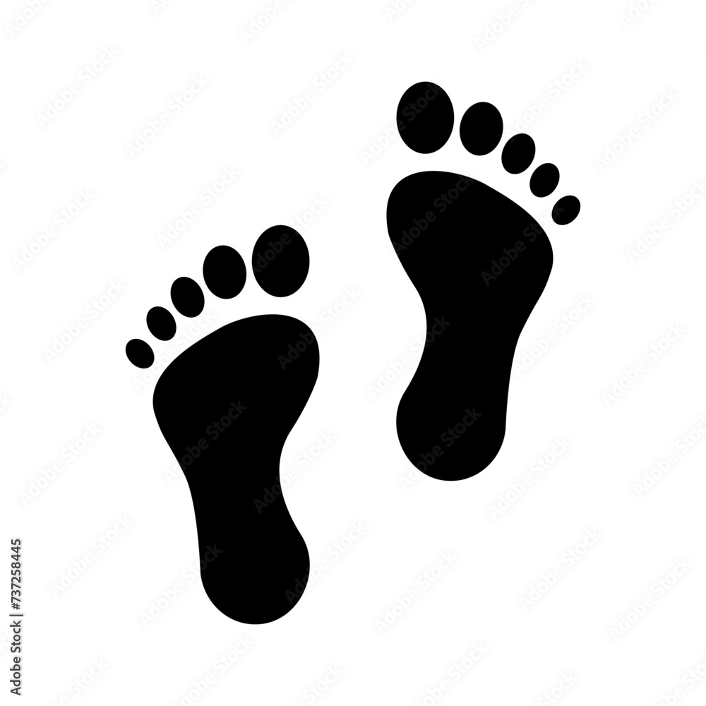 Foot print icon. Simple solid style. Bare foot print, feet, human footstep, footprint concept. Black silhouette, glyph symbol. Vector illustration isolated. Foot print icon. Simple solid style. Bare foot print, feet, human footstep, footprint concept. Black silhouette, glyph symbol. Vector illustration isolated.