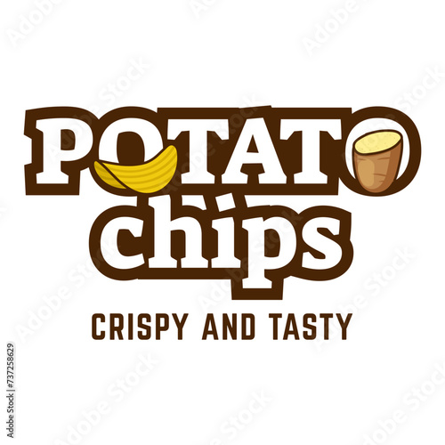Logo Potato chips, Food and Snack logo with Simple Potato Cartoon, Unique Food, Snack, Chips Business identity Vector Icon isolated on white background