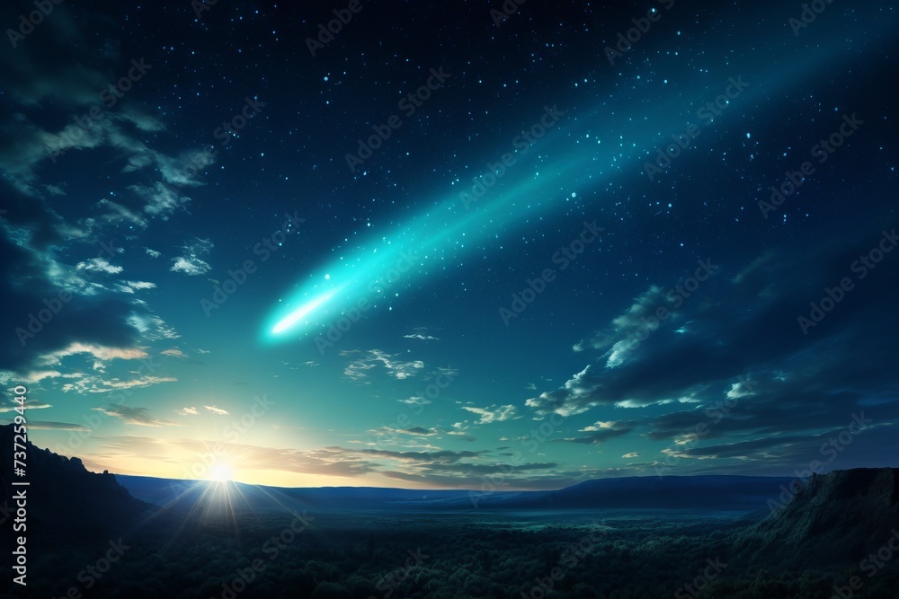 A heavenly comet streaking across the sky in shades of turquoise