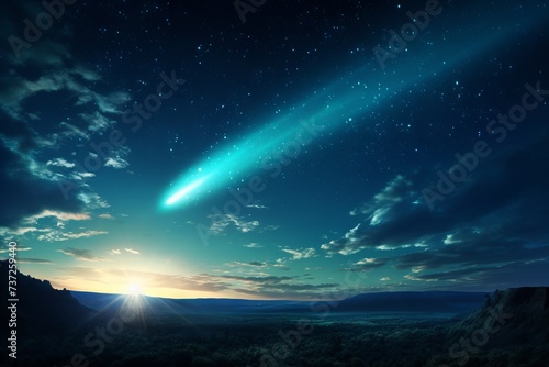 A heavenly comet streaking across the sky in shades of turquoise