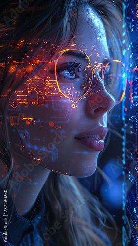 Illustrate a futuristic concept where AI-powered virtual assistants provide personalized tax filing assistance Show a holographic assistant offering guidance to a taxpayer with an interactive