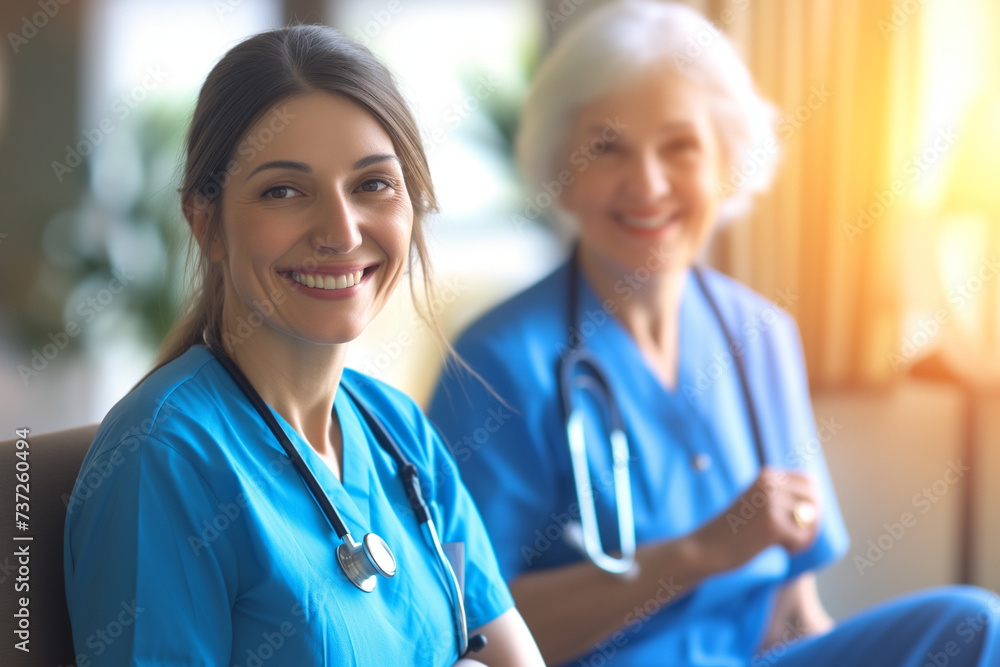 two smiling nurses in uniform two smiling nurses in uniform