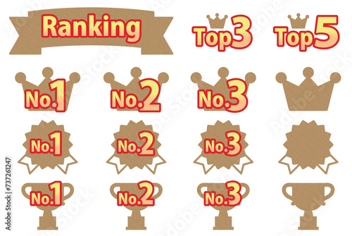 王冠などのランキング3位までのアイコンセット_コルク模様