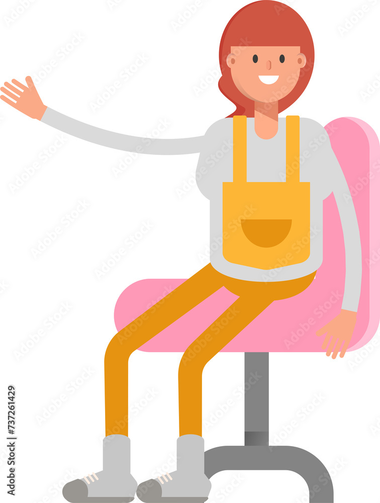 Woman Barista Character Sitting on Office Chair
