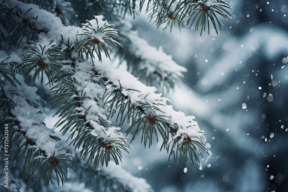 Evergreen branches laden with snow