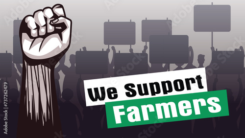 United Voices: Farmers' Stand for Rights in Vibrant Vector Art, Experience the power of unity with this vector art, capturing the essence of a farmers' protest. Raised hands hold signs with messages.