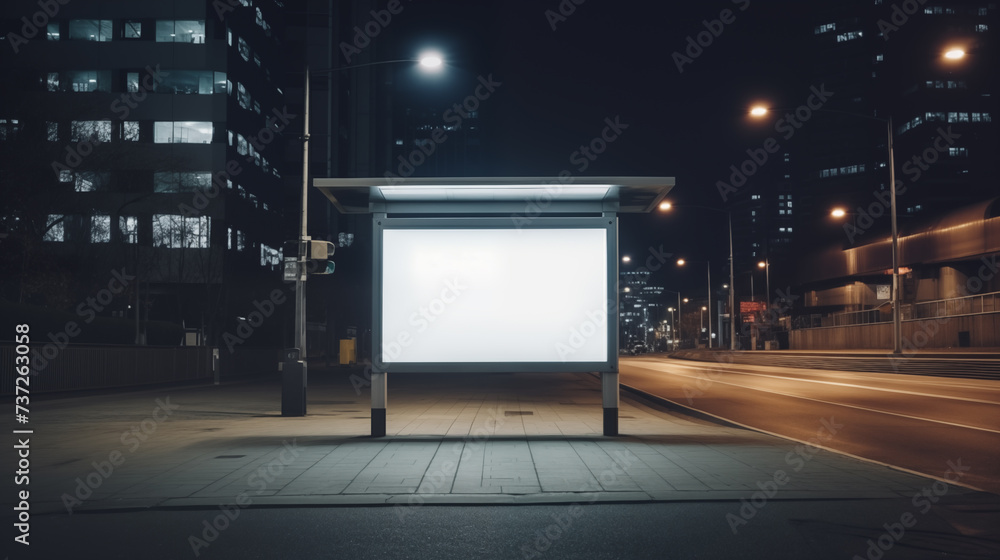 Empty white modern street billboard mockup. Display for advertising in public area