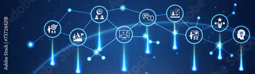 Consulting vector. Concept with icons related to advice and support, consultant and adviser, professional assistance for decision-making or negotiation or audit, analysis and consultation.
