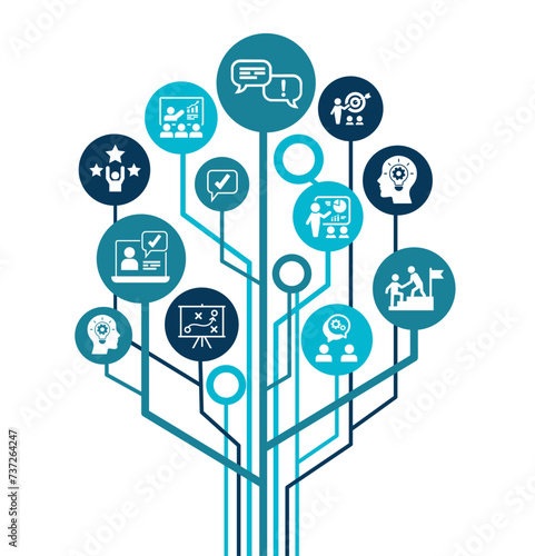 Consulting vector. Concept with icons related to advice and support, consultant and adviser, professional assistance for decision-making or negotiation or audit, analysis and consultation.