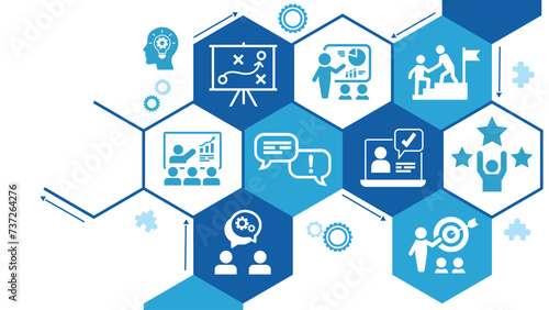 Consulting vector. Concept with icons related to advice and support, consultant and adviser, professional assistance for decision-making or negotiation or audit, analysis and consultation.