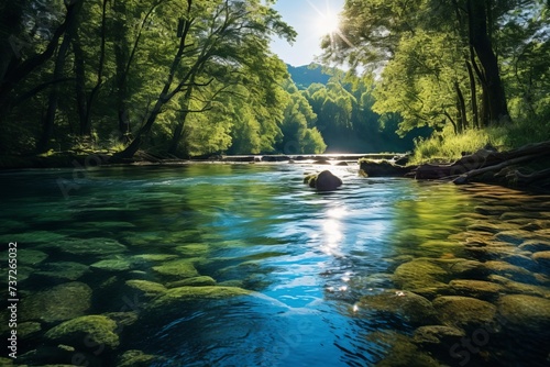 The sparkling waters of a serene afternoon river