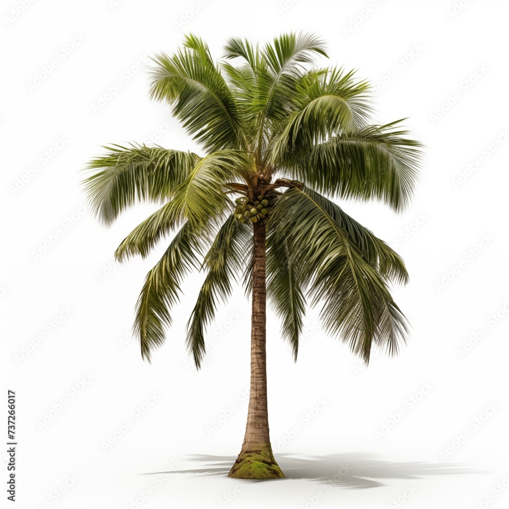 Closeup beautiful coconut palm tree isolated on white background