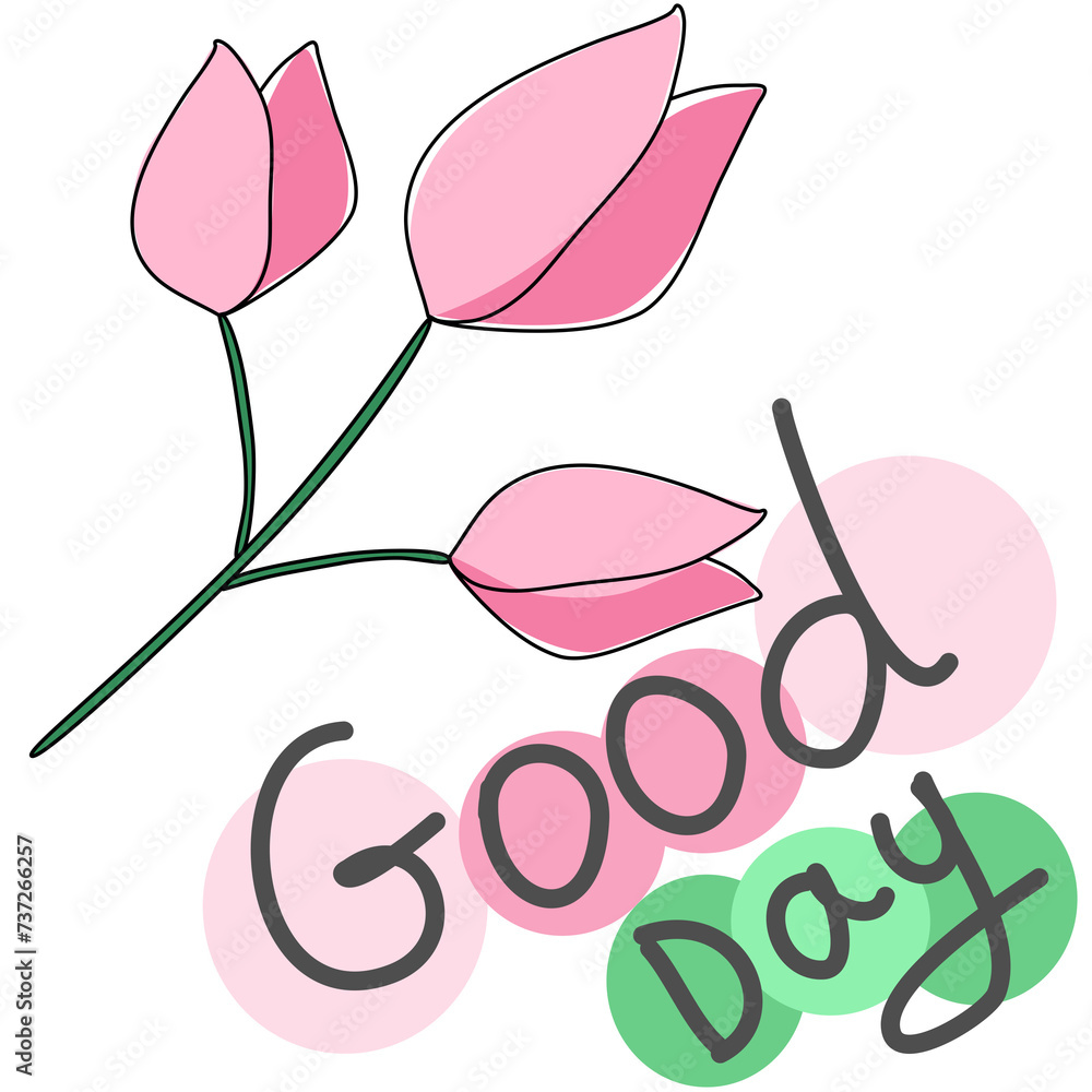 A bouquet of cute pink flowers with the words Good day