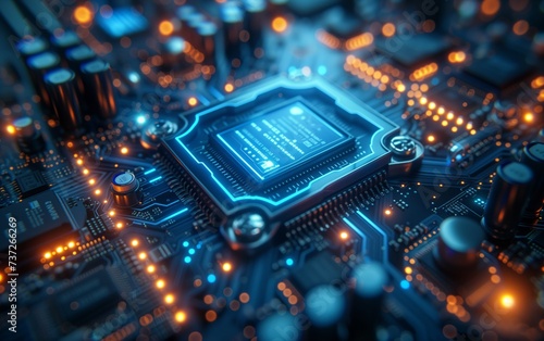 a close up of a computer chip on a motherboard . High quality