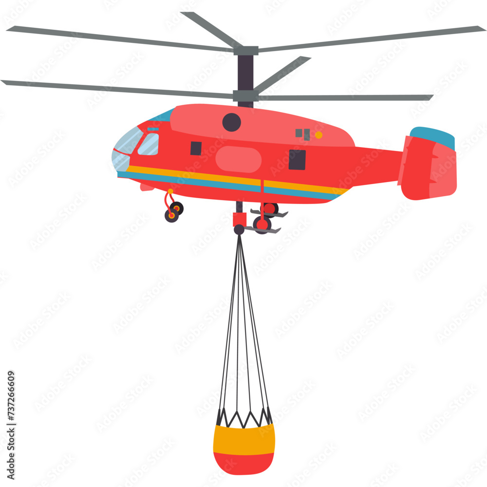 Firefighter rescue team helicopter vector icon isolated on white