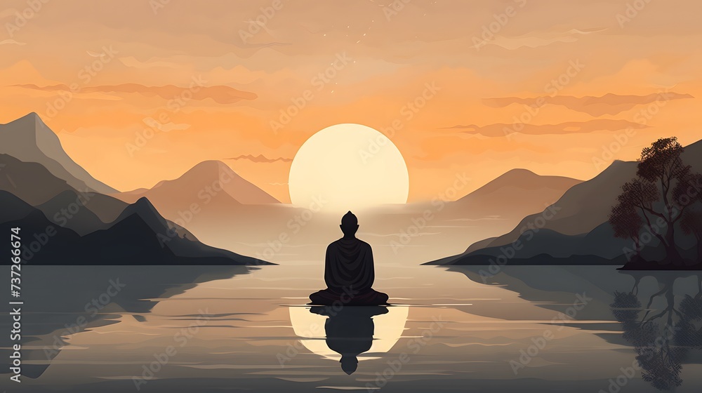 Silhouette of a person meditating at sunset