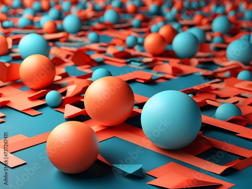 Abstract background design with blue geometric shapes, 3D render.