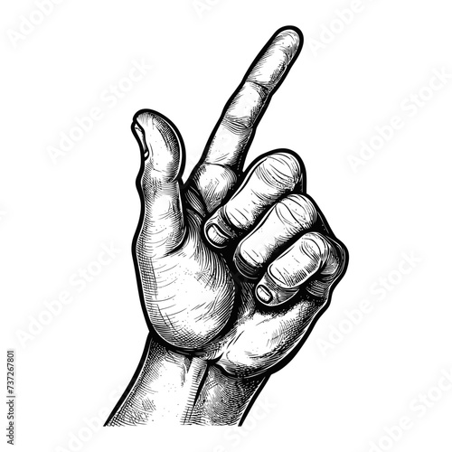 hand gesture in old engraving style for drawing reference