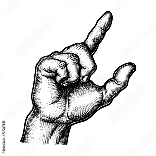 hand gesture in old engraving style for drawing reference