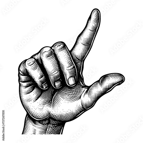 hand gesture in old engraving style for drawing reference