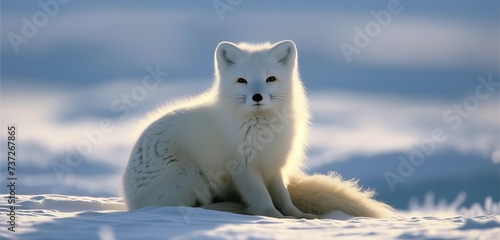 In the pristine winter wilderness of Svalbard, a white polar fox sits regally in the snow, its fur blending seamlessly with the Arctic landscape, creating a captivating portrait of resilience 