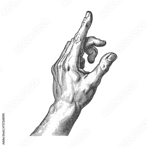 hand gesture in old engraving style for drawing reference