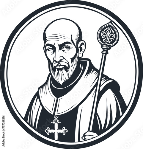 Medieval Christian monk, vector illustration