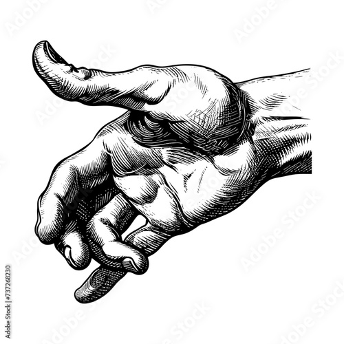 hand gesture in old engraving style for drawing reference