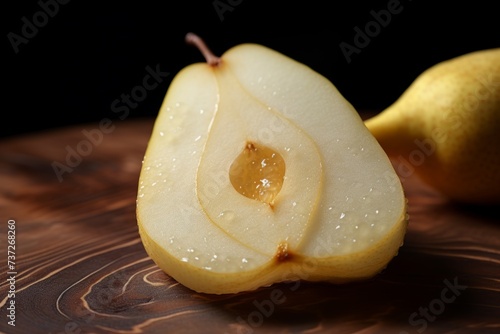 A juicy slice of pear with a delicate flavor