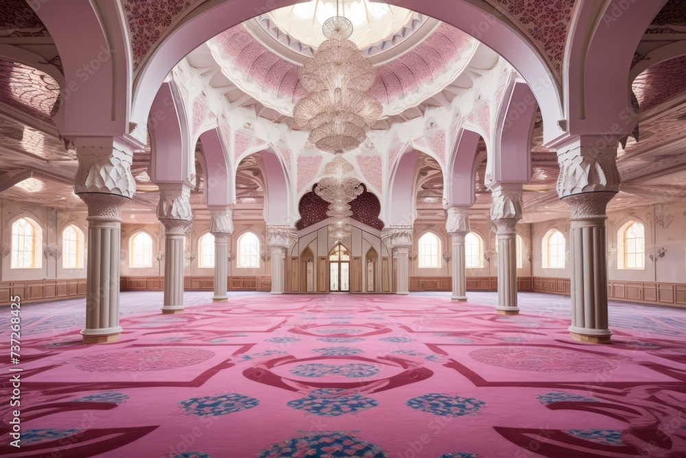 Obraz premium A mosque beautifully decorated for Eid prayers