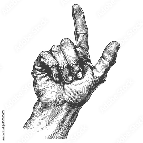 hand gesture in old engraving style for drawing reference