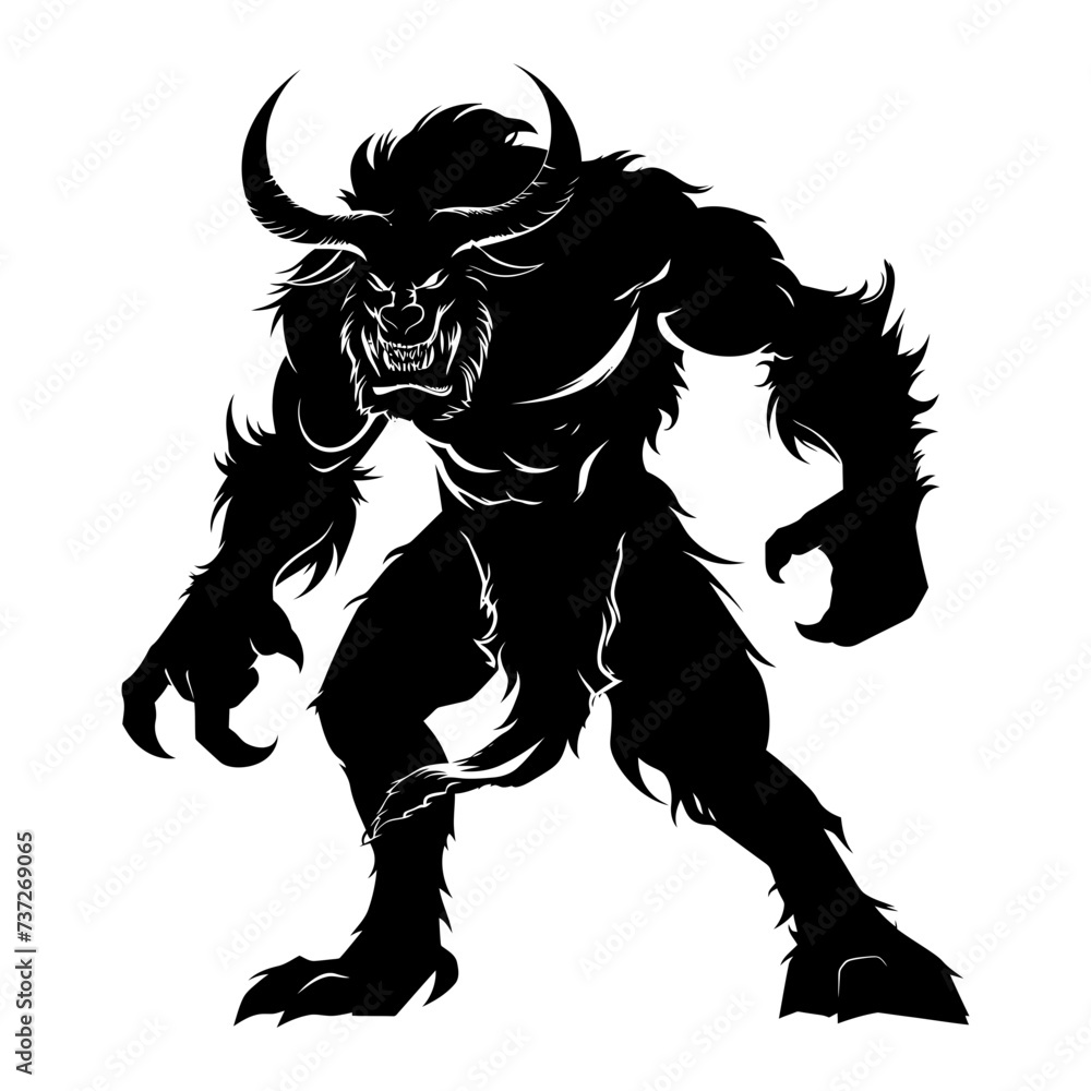 Fototapeta premium Silhouette Minotaur the Mythical Ancient Creature black color only