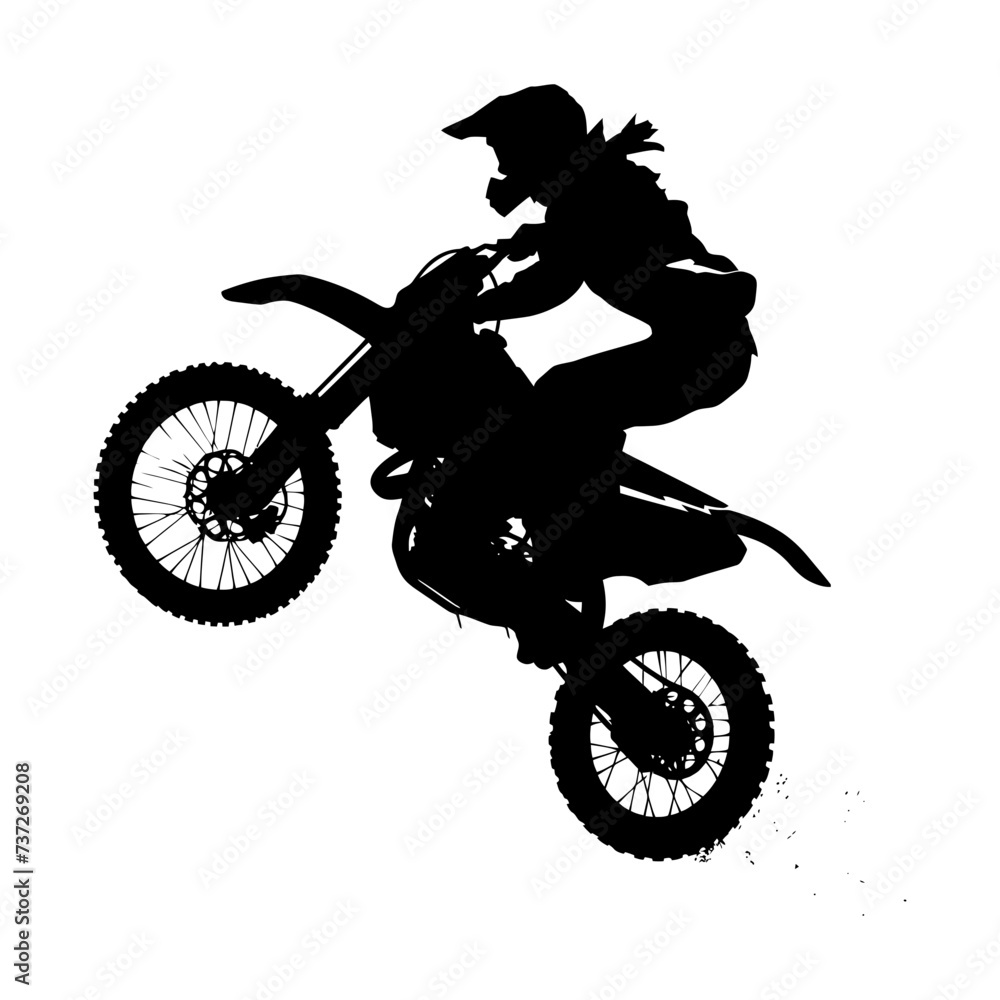 Fototapeta premium Silhouette Motocross jumps in the air black color only