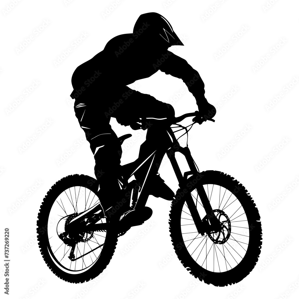 Naklejka premium Silhouette mountain bike jumps in the air black color only