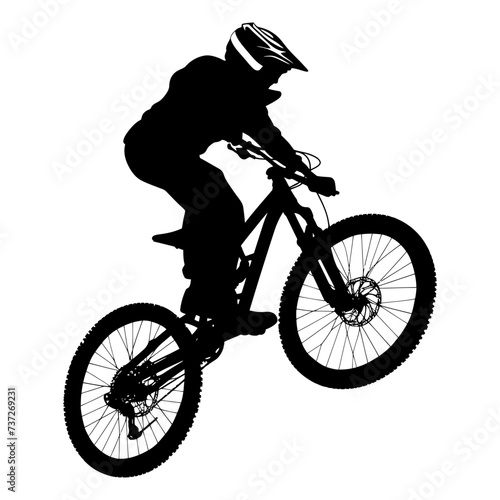 Silhouette mountain bike jumps in the air black color only