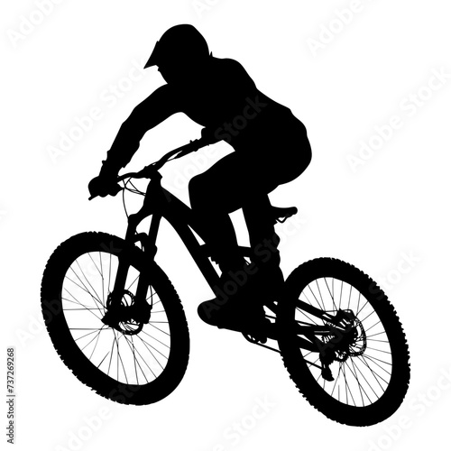 Silhouette mountain bike jumps in the air black color only