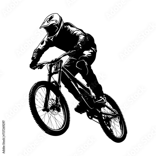 Silhouette mountain bike jumps in the air black color only