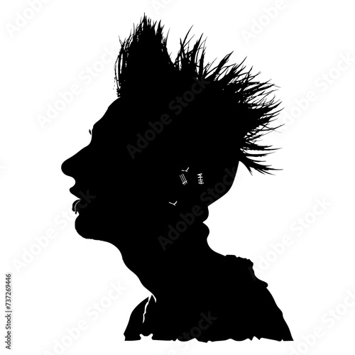 Silhouette punk man head black color only