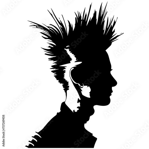Silhouette punk man head black color only