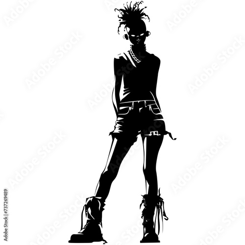 Silhouette punk woman black color only full body