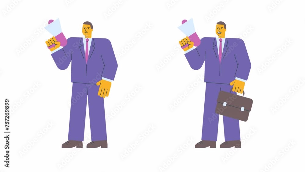 Businessman holding megaphone holding suitcase. Alpha channel Businessman holding megaphone holding suitcase. Alpha channel
