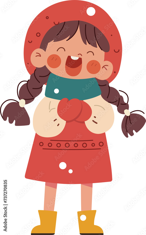 A smiling girl wearing a scarf, gloves and a hat in the cold snowy winter A smiling girl wearing a scarf, gloves and a hat in the cold snowy winter