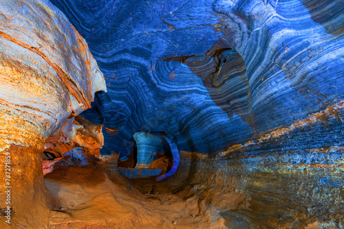 Amazing rock wall at the blue cave amazing unseen adventure at Tak province, Thailand photo