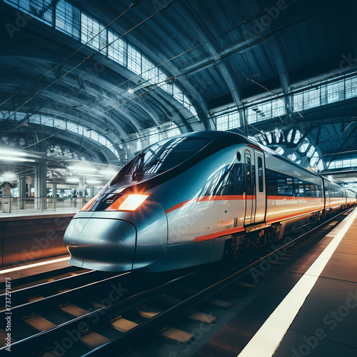 Dynamic shot of a high-speed train passing through