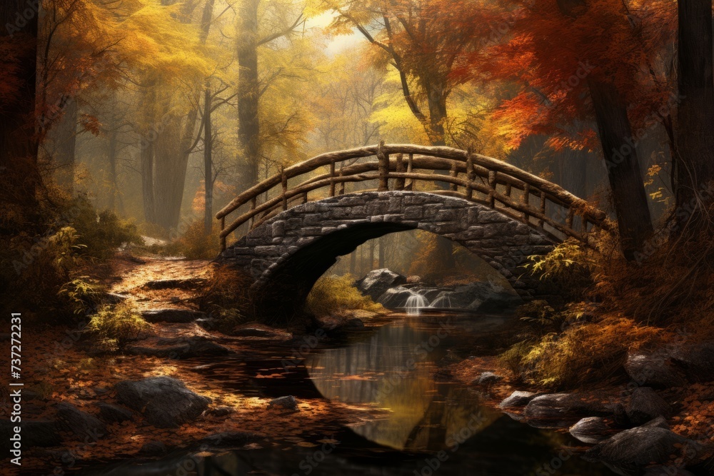 Bridge over a creek in an autumn forest