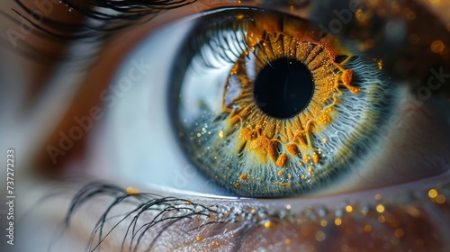 Human Eye Macro, a close-up of a human eye, capturing the intricate details and reflections. photo