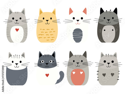 image collection eight stylized cats vector illustration