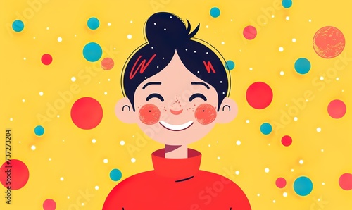  flat view illustration of a smiling woman  with managing her stress or depress  mental health concept