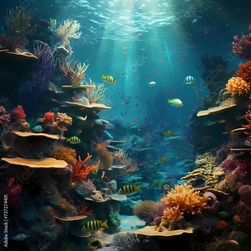 Underwater scene with coral reefs and tropical fish